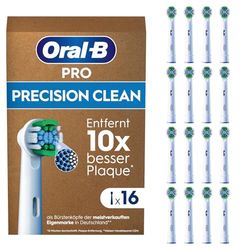 Oral-B Cabezal de cepillo de dientes eléctrico Pro Precision Clean, en forma de X y cerdas angulares para una eliminación más profunda de la placa, paquete de 16 cabezales de cepillo de dientes, adecuado para buzones, blanco (el embalaje puede variar)