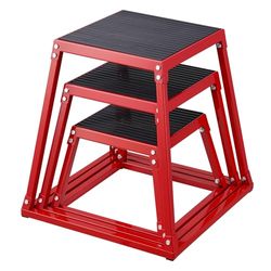 VEVOR 3-delige plyometrische springboxen, 305/458/609 mm, plyometrische box, rood, antislip fitness-oefeningen, step-up-boxset voor thuis, fitness, conditie-krachttraining, jump training, draagbaar