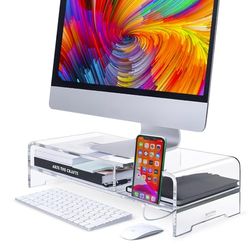 BEYGORM Soporte acrílico para Monitor, Ancho de 20 Pulgadas, computadora de 2 Niveles con Almacenamiento, Organizador de Escritorio, Impresora de Escritorio, Estante de Almacenamiento para Laptop,