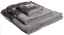 Popular Bath Sinatra Modern Bathroom Towel Set 3 Piece Bath, Hand and Wash Towel Luxury Contemporary Decor Bling, Soft, Plush and Highly Absorbent, Silver