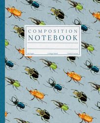 Composition Notebook, College Ruled: Horned Beetle Entomology Illustration: Light Blue Vintage Retro Aesthetic Insect Biology Journal