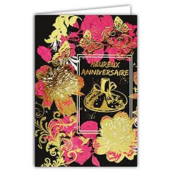 afie 69 – 7003 scheda anniversario fiori con doratura formato 12 x 17,5 cm + busta Bianco
