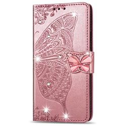 Lvnarery Funda para Samsung Galaxy A72 3D con purpurina brillante y mariposa, de piel sintética, con función atril, ranuras para tarjetas, de silicona magnética, a prueba de golpes, color oro rosa