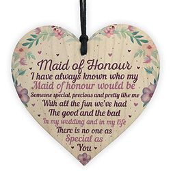 RED OCEAN Will You Be My Maid Of Honour Handmade Wooden Hanging Heart Plaque Wedding Gifts Friendship Gifts Keepsake