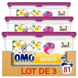 Omo Lessive capsules 3 en 1 Monoi - Lot de 3 x 27 lavages