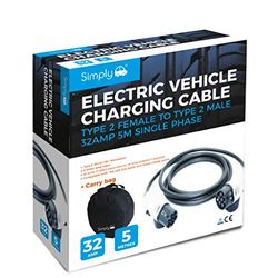 Simply Auto EV004 snellaadkabel, licht, duurzaam en flexibel, type 2 naar type 2 – 32 Amp, 5 m, eenfasig, compatibel met Audi, BMW, Hyundai, Jaguar