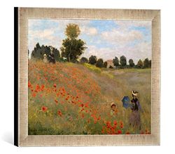 kunst für alle 'Immagine incorniciata di Claude Monet Les Coquelicots à Argenteuil, Stampata in Pregiata handgefertigten Immagini – Cornice, 40 x 30 cm, Argento, Raya