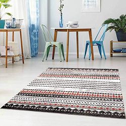 carpet city Tapis de Salon Moderne, à Poils Plats, 160 x 225 cm, Gris, Rouge chiné, Aspect Ethnique