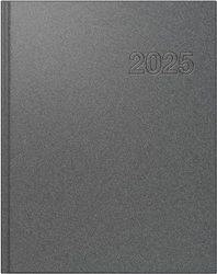 rido/idé Book Calendar Model Executive Planner (2025), 1 Page = 1 Day, A5, 400 Pages, Plastic Cover Reflection, Grey