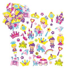 Baker Ross - Autocolantes de espuma com desenhos de princesa (pacote de 120) para decorar cartões, cadernos, artesanato e colares infantis
