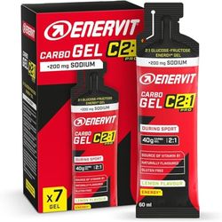 Enervit Carbo Gel C2:1PRO con Sodio, Gel Energético con 40g Carbohidratos, Actividades de Alta Intensidad, +50% Carbohidratos Absorbidos, Sabor Lima, Sin Gluten, Alta Digestibilidad, 7 Pack de 60ml