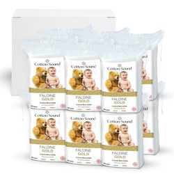 COTTON SOUND GOLD BABY Faldine 12 x 60 stycken för barn, 100% Hydrofil bomull, 9 x 11 cm, Allergivänlig och biologiskt nedbrytbar, Dermatologiskt testad, Tillverkad i Italien