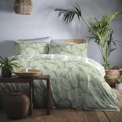 Fusion – Matteo Green Leaf påslakan – dubbel sängstorlek (200 x 200 cm) – vändbar design (vita och gröna färger) – grönt löv/löv påslakan – salviagröna sängkläder – Matteo Collection