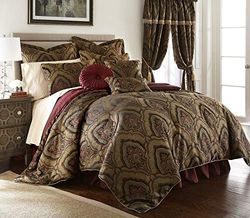 Chezmoi Collection Seville 9-delad Jacquard Svart Guld Rödbrun Röd Medaljong Paisley Överdimensionerat Täcke Set, King 280 cm x 96