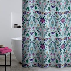 Catherine Lansfield Mya Tropical Bird - Cortina de Ducha (180 x 180 cm), Color Azul