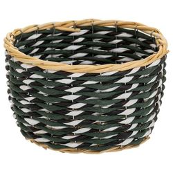 Cesto de madera y cuerda de papel verde