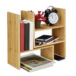 Relaxdays bureau organizer, verstelbaar rek, voor tafel, keuken & badkamer, desk organiser, klein, H: 40cm, natuur