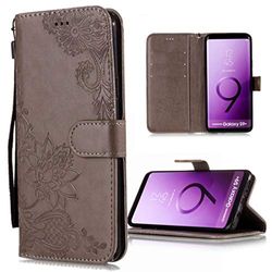 Carcasa de telefono Vintage con Estampado de Flores de Encaje Floral Patrón Horizontal Flip Funda de Cuero for Galaxy S9 +, con Ranura for Tarjeta y Soporte y Billetera y cordón (Negro)