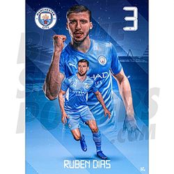 Be The Star Posters Man City FC Dias Action 21/22 Poster A2 - Officially Licensed Product, Blue, 16.5 x 23.3 inches