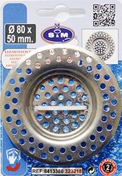 S&M 323218 Grelha de aço inoxidável para ralo de pia de cozinha e/ou casa de banho, Ø 80 x 50 mm, cromado
