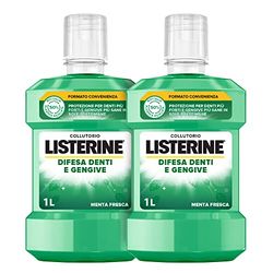 LISTERINE Płyn do płukania ust Obrona zębów i dziąseł, delikatny smak świeżej mięty, płyn do płukania jamy ustnej dla silnych zębów, z fluorkiem, higiena jamy ustnej dla zdrowych dziąseł, opakowanie 2