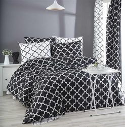 Nuit Des Rêves Parure de lit Double Ranforce de qualité supérieure - 200 x 200 cm - 100% Coton - Noir et Blanc - 2 taies d'oreiller de 80 x 80 cm - Lavable en Machine - Design élégant