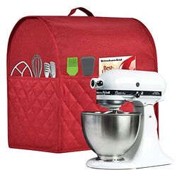 Stand Mixer Dust-proof Cover for KitchenAid Mixer，Multi Pockets for Various Kitchen Appliance Accessories，Water-resistant，Easy Cleaning (Red, Fit for Bowl Lift 5-8 Quart)
