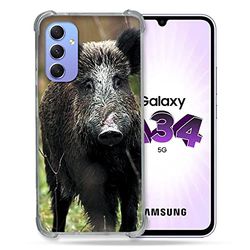 Cokitec Beschermhoes van gehard glas voor Samsung Galaxy A34 5G, jacht op wilde zwijn, hout