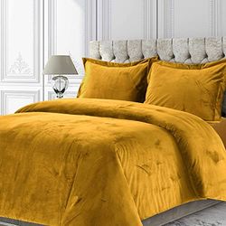 Tribeca Living Venice Velvet Oversized Solid Dekbedovertrek Set, 3 stuks, Queen, Goud (VENICEDUVTQUGOL)