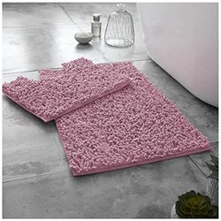 GC GAVENO CAVAILIA Soft Bath Mat Sets For Bathroom | 2 Piece Bath Mat Non Slip Back | Highly Water Absorbent & Fast Drying 100% Microfiber Chenille Toilet Rug with Pedestal Mat | Blush Pink