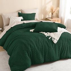 Litanika Juego de edredón tamaño California King, Color Verde Esmeralda, Juego de edredón de 3 Piezas de Color Verde Oscuro, Juego de Ropa de Cama Bohemio copetudo, Ligero y Esponjoso para Todas Las