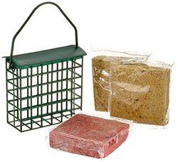 Dobar Zes eiwitrijke energieblokken vetblokken inclusief 2 gratis voederdispenser om op te hangen, het hele jaar door vogelvoer vet voor wilde vogels, per stuk verpakt (1 x 1,8 kg)