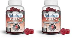 VITALDIN Energy Gummies – 70 Gominolas Energéticas con Ginseng, Guaraná, Cafeína & Taurina – Mejora la Concentración, Favorece el Rendimiento Físico y Mental – Sabor Cereza – Vegano (Paquete de 2)