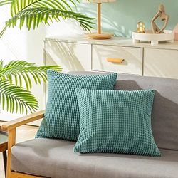CaliTime Confezione da 2 federe per cuscino, comode per divano, divano letto, comode, super morbide, velluto a coste, strisce di mais, su entrambi i lati, 50 cm x 50 cm, verde blu