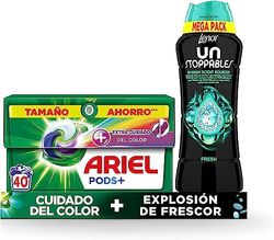 Ariel Pods Detergente Lavadora Liquido en Capsulas, 40 Lavados, Jabon Extra Cuidado del Color + Lenor Unstoppables Fresh Perlas Impulsoras De Fragancia 570g