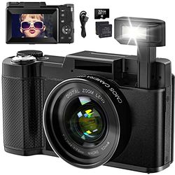 Fotocamera digitale 4K 48MP Vlogging Camera per YouTube Zoom digitale 16X con funzione macro e flash sollevabile, fotocamera compatta per fotografia 3 '' 180 ° Flip Screen, 32 GB TF Card, 2 batterie