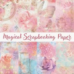 Magisches vintage Traum Papier für Scrapbooking in rosa hellblau: 40 Seiten auf 20 doppelseitig bedrucktem hochwertigem Bastelpapier