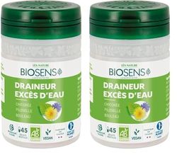 Biosens - Gélule végétale Draineur Excès d'eau - Chicorée, Piloselle et Bouleau - Certifié Bio AB Vegan - Fabriqué en France - Programme de 15 jours - 45 gélules (Lot de 2)
