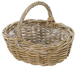 Dehner Rotan plantenmand met handvat, ca. 36 x 28 x 14 cm, rotan vlechtwerk, grijs/bruin