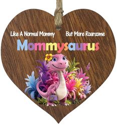 Mommy Gifts - Roarsome Mommysaurus Wooden Heart Plaque - Happy Birthday Gifts for Mommy from Son Daughter, Dinosaur Mother's Day Presents, Dark Wood Sign Keepsake