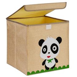 Relaxdays Caisse de Rangement, Motif Panda, boîte en Tissu, pour Enfants, Pliable, HxLxP : 33x33x33 cm, Beige - Blanc