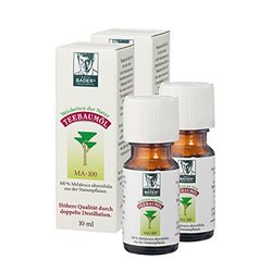 BADERs de la pharmacie. L'huile d'arbre à thé. Le classique de la pharmacie. Double distillation. 100% Melaleuca alternifolia australien. 2 x 10ml