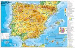 Spanien und Portugal physisch Poster mit UNESCO Welterbestätten und Nationalparks NEUE AUFLAGE