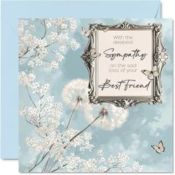 Sympathy Cards - Deepest Sympathy Sad Loss Of Your Best Friend Card - Sorry Mourning Bereavement Cards for Adults, 145mm Condolences Thinking of You Card, Floral Greeting