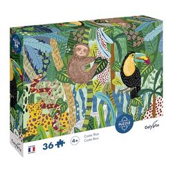 Calypto 3907603 Costa Rica, 36 Teile Puzzle mit Soft-Touch, Kinderpuzzle mit großen Teilen und samtiger Oberfläche inkl. Puzzleposter, für Kinder ab 4 Jahren, Tiere, Dschungel