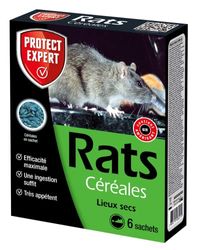 PROTECT EXPERT Anti Rat 150 g - 6 sachets Céréales prêt à l'emploi - Efficacité Maximale - Très Appétent - Une Ingestion Suffit