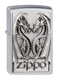 Zippo 2002728 - Isqueiro Don relevo de dragões, Brushed Chrome - Twins Dragon Heart