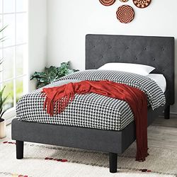 Zinus Shalini Bed 90 x 190 cm, hoogte bedframe 35 cm, gestoffeerd bedframe met houten lattenhouder, donkergrijs