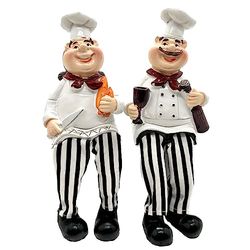 Set van 2 Home Kitchen Decor Chef Beeldjes Brood & Wijn met bungelende benen Plank Sitters Beeldje Standbeeld voor Keuken Planken, Kast, Aanrecht Display, Vensterbank