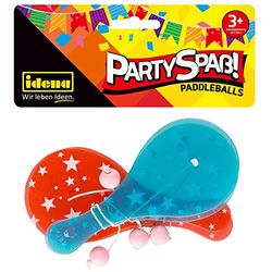 Idena 40435 partyplezier paddle, 4 stuks, met kunststof rackets in rood en blauw en een roze bal, afmetingen ca. 12,5 x 5,5 cm